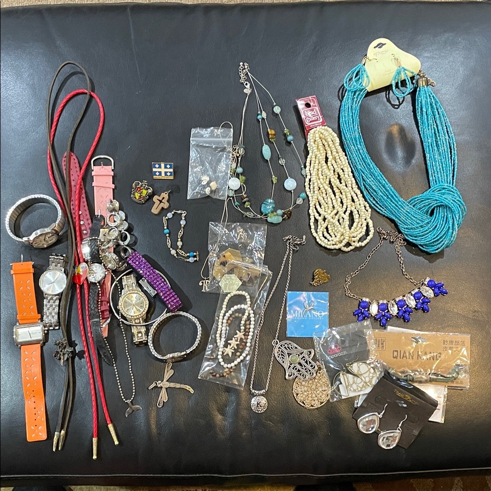 Fashion Jewelry Lot includes Watches, Earrings Necklaces and Bracelets